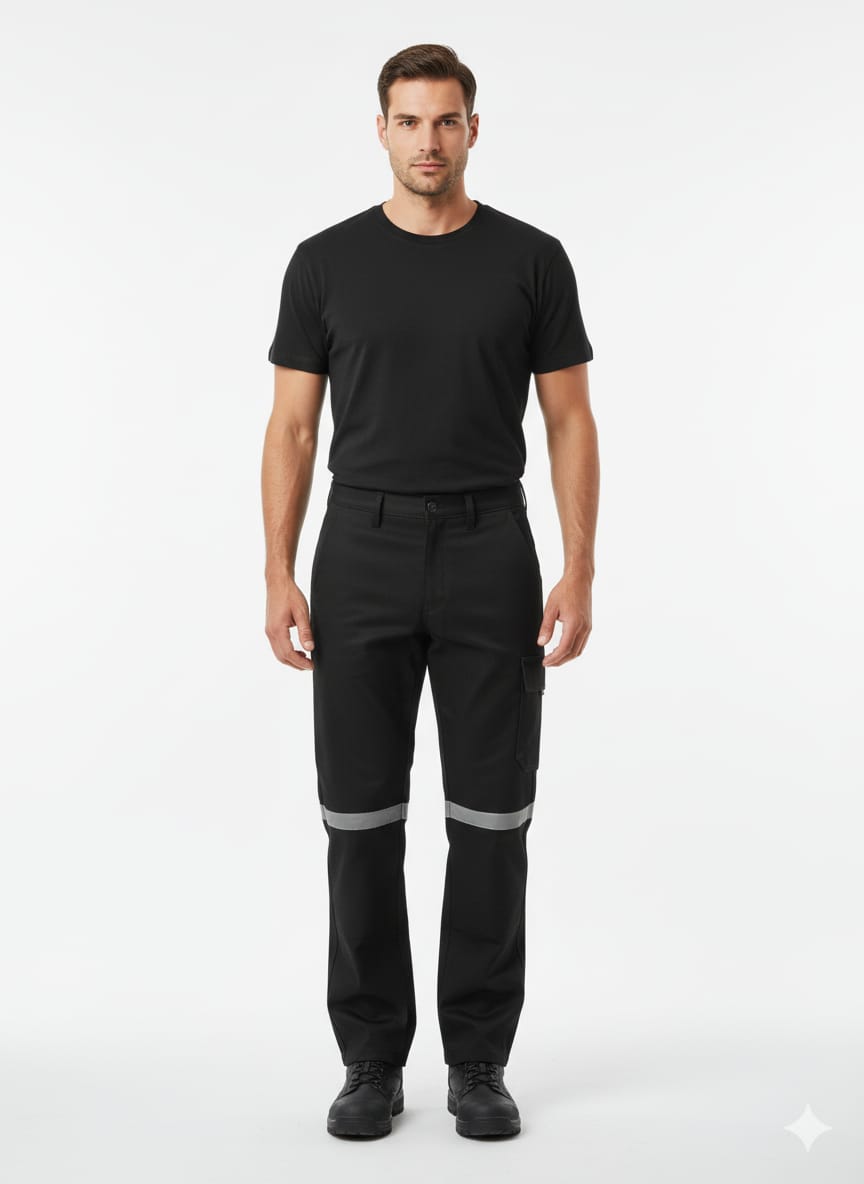 ArtıBir Tekstil Erkek İşçi Kot Pantolonu Reflektörlü Cepli Dayanıklı Denim Kumaş – Siyah