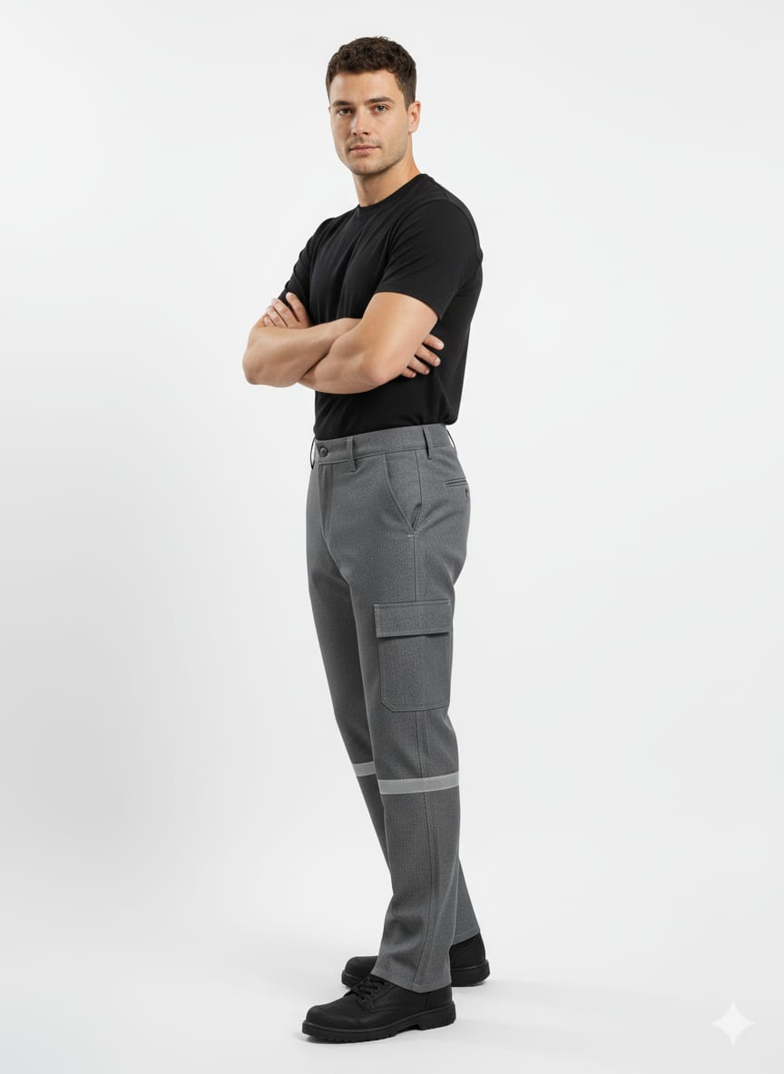 ArtıBir Tekstil Erkek İşçi Kot Pantolonu Reflektörlü Cepli Dayanıklı Denim Kumaş – Gri