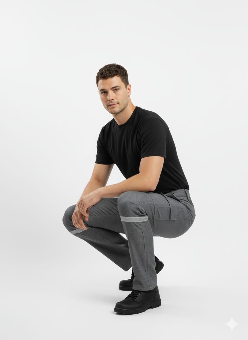 ArtıBir Tekstil Erkek İşçi Kot Pantolonu Reflektörlü Cepli Dayanıklı Denim Kumaş – Gri