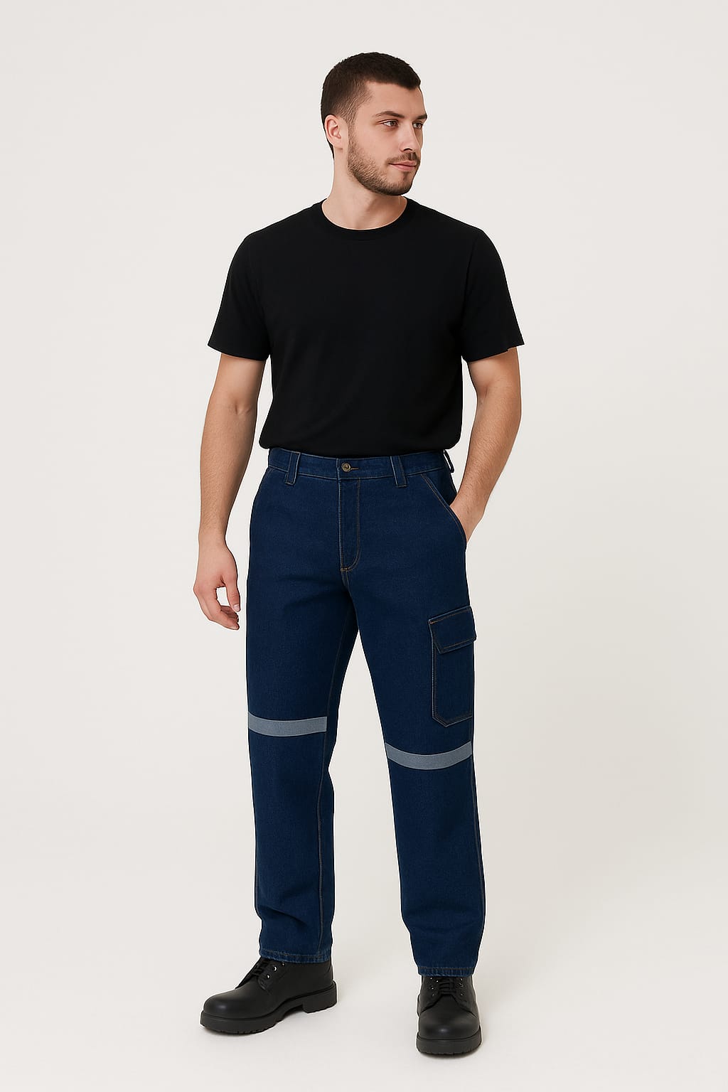 ArtıBir Tekstil Erkek İşçi Kot Pantolonu Reflektörlü Cepli Dayanıklı Denim Kumaş – Lacivert