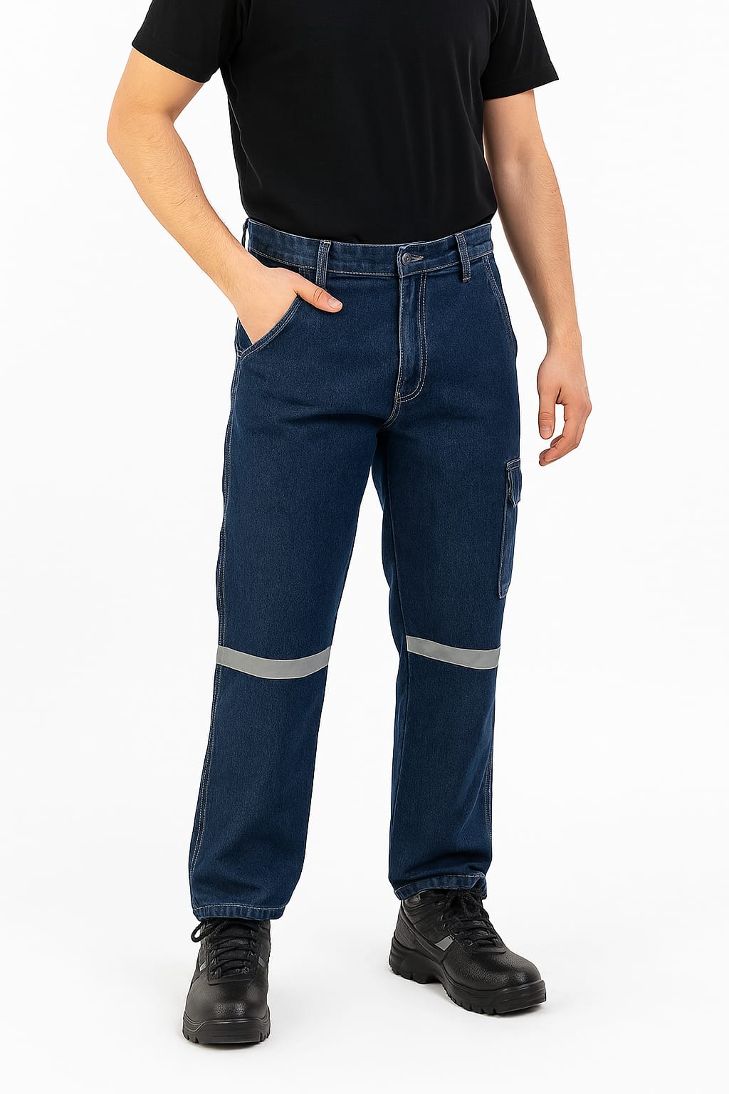 ArtıBir Tekstil Erkek İşçi Kot Pantolonu Reflektörlü Cepli Dayanıklı Denim Kumaş – Lacivert